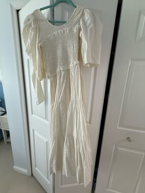 Sea New York Cream Smocked Puff-Sleeve Maxi Dress